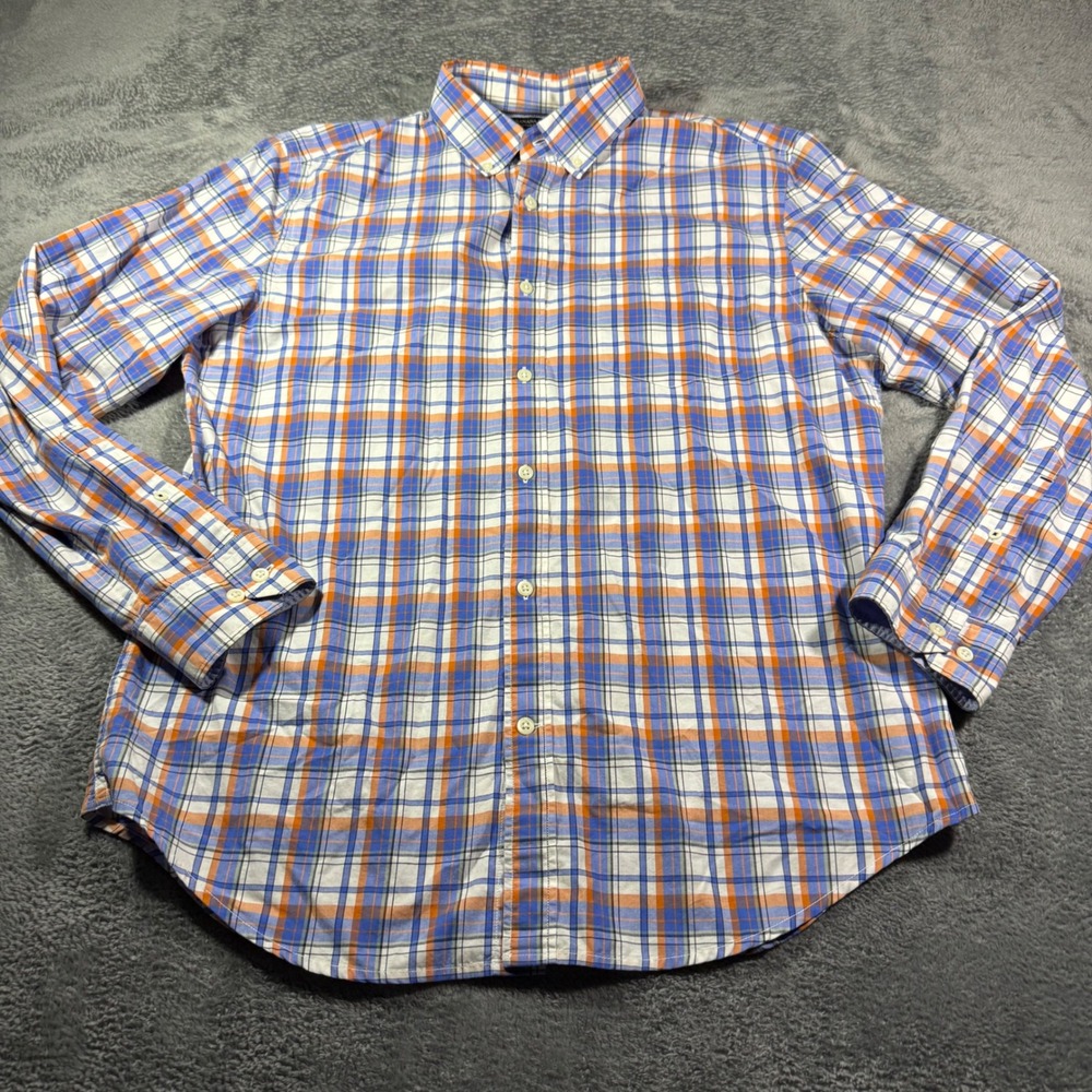 Banana Republic Mens Tailored Slim Fit Plaid Button Down Shirt‎ Blue Orange L
